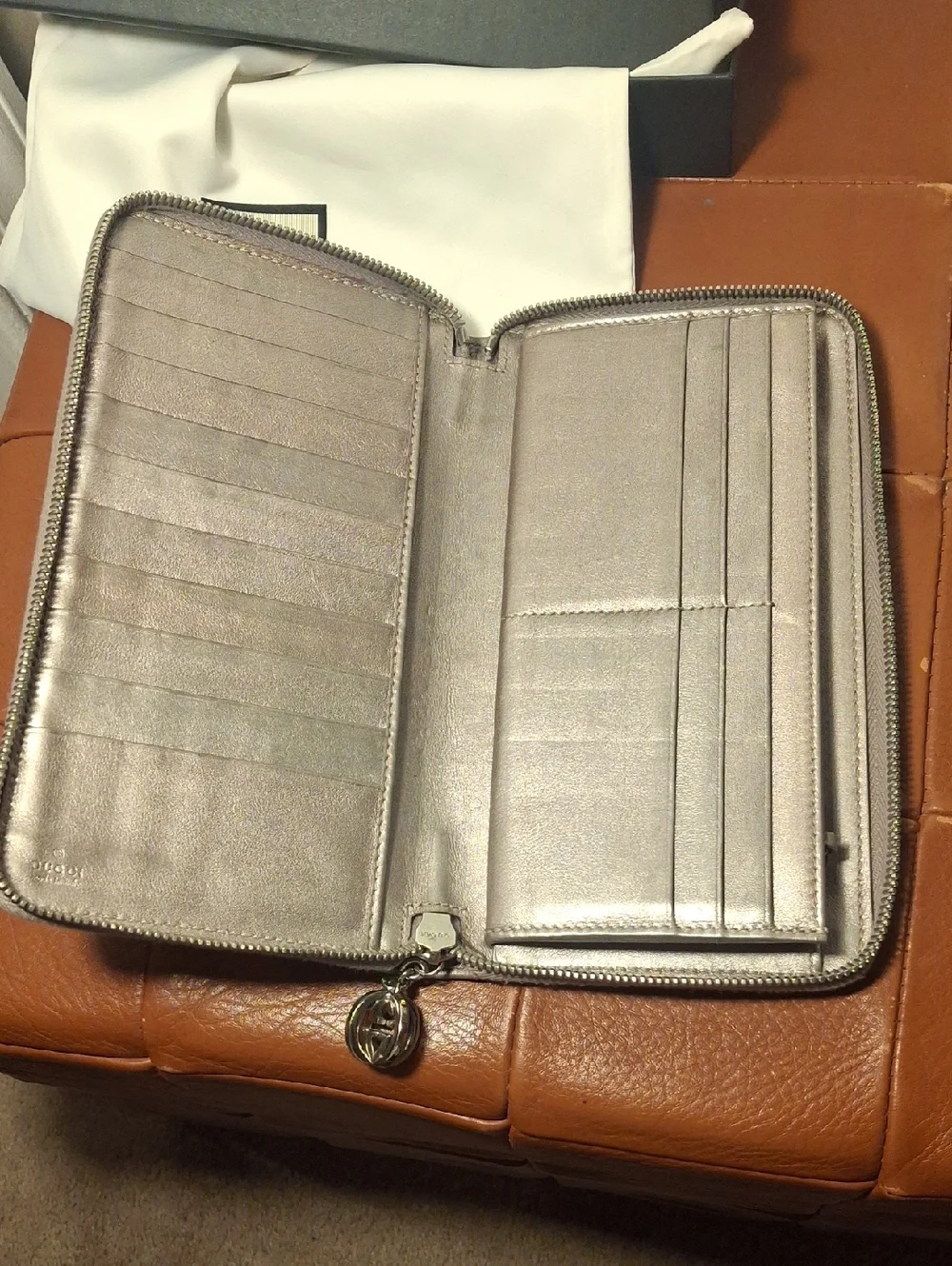 Gucci Metallic Taupe GG Zip Around Wallet - Metallic Beige - Picture 2 of 12